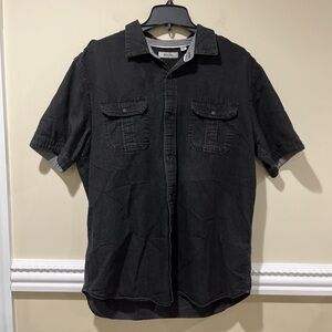 Washed Black Mens Shorts Sleeve Button Up